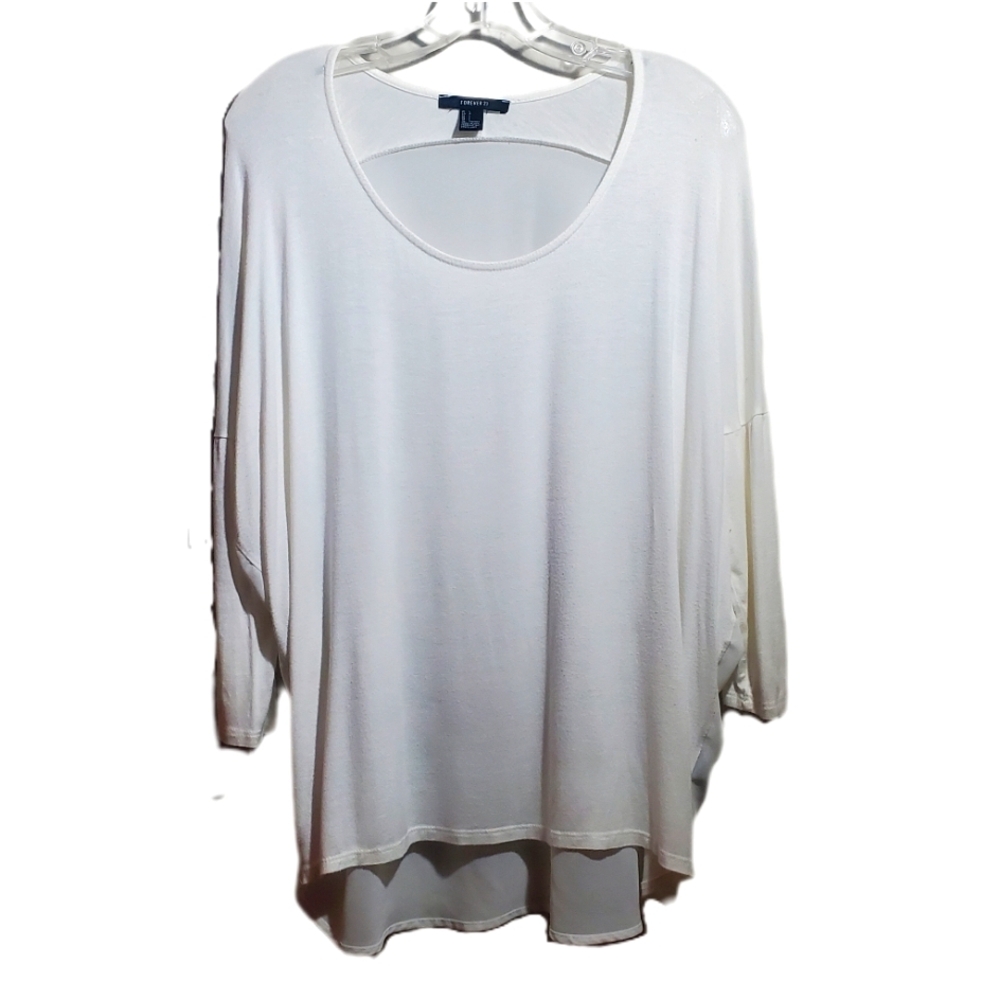FOREVER 21 Pullover With Gauzy Back Scoop Neckline Size Large Soft Jersey Knit